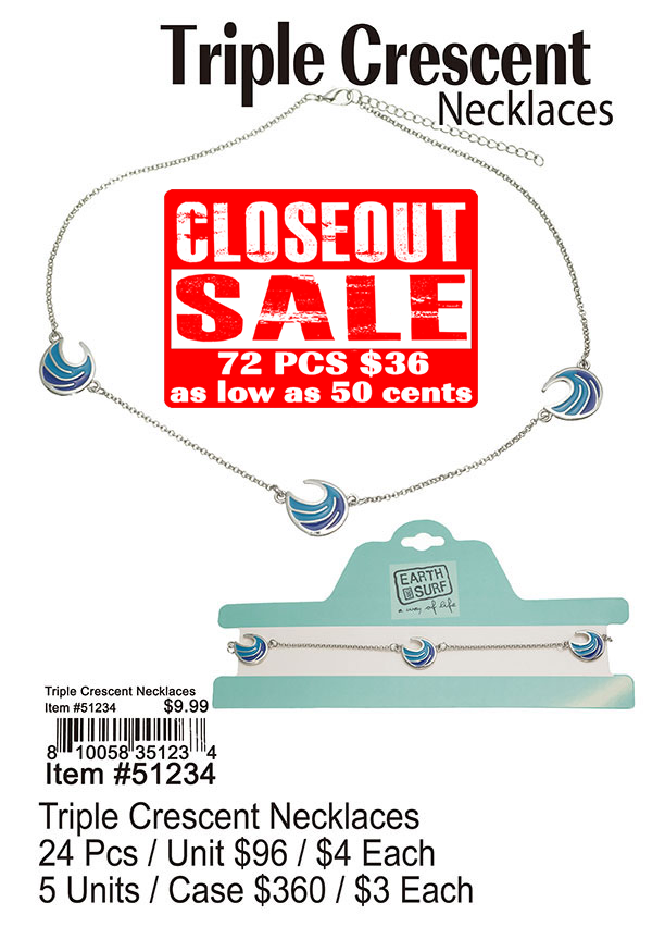 Triple Crescent Necklaces - Closeout 72 Pcs.